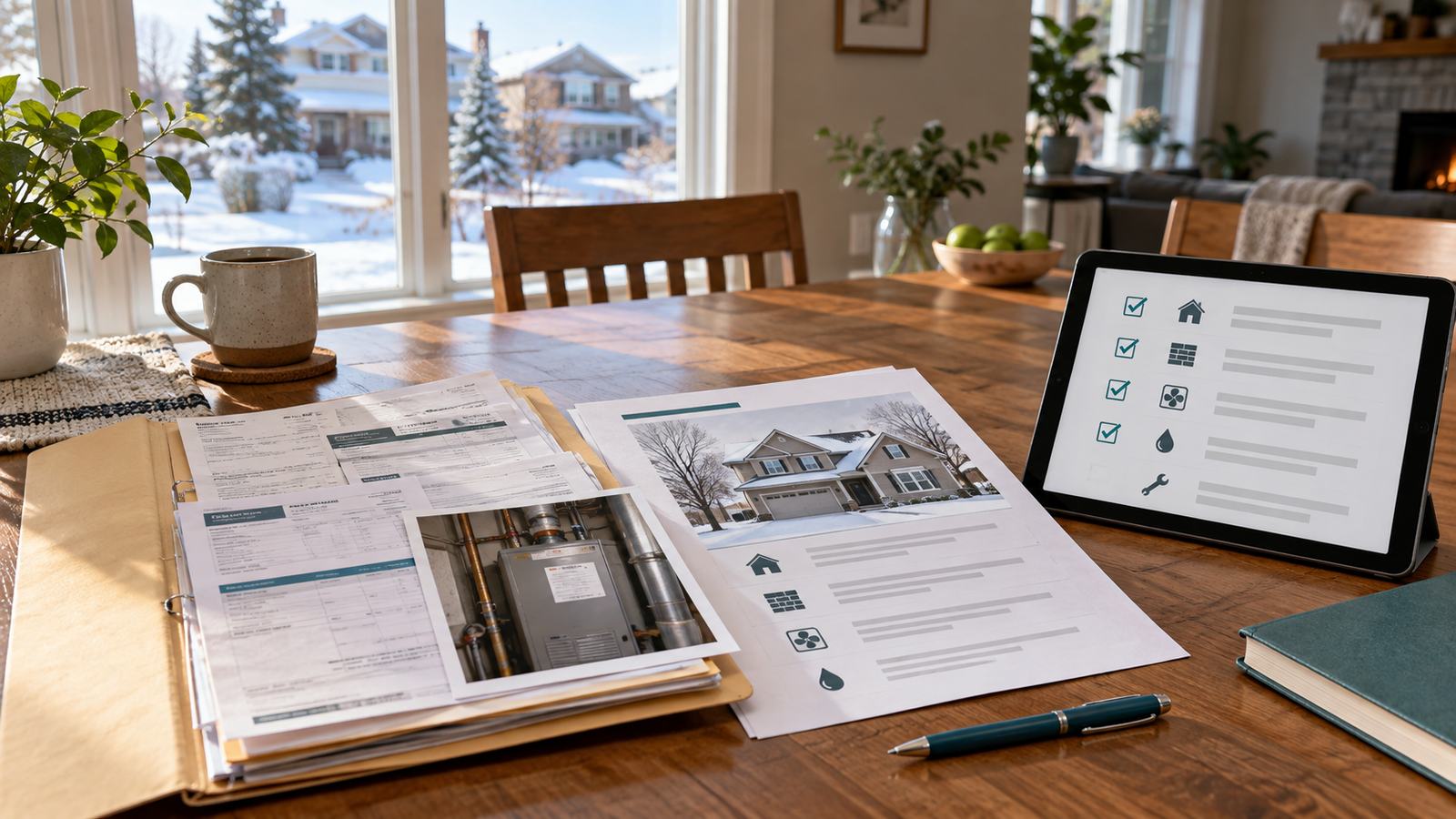 Building records, equipment information and a Condition Profile arranged together in a maintained home.